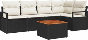 vidaXL Set de canapele pentru grădină cu pernă 6 pcs Negru poliratan