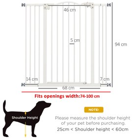 PawHut Poartă Extensibilă pentru Câini fără Șuruburi, Poartă de Siguranță Reglabilă, 94-100x94 cm, Alb | Aosom Romania