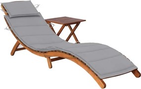 vidaXL Șezlong de grădină cu masă și pernă, lemn masiv de acacia