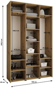 Dulap de haine 150 cm Carmela 40-3 (alb + Negru). 1126609