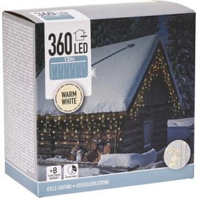 Instalație exterior Țurțuri 12 m, 360 LED, alb cald, temporizator, IP44