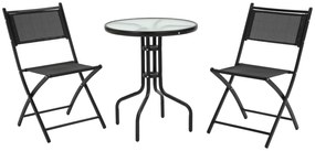 Set de Gradina din 3 Piese din Metal Outsunny, Salon in aer liber cu 2 Scaune Pliante si Masuta pentru Terasa si Bistro, Negru