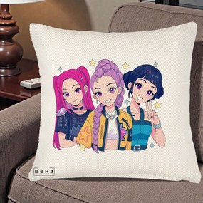 Perna Personalizata K-pop HUNTRX Trio Anime Stele, 40x40 cm, Crem Reliefat, Husa Detasabila, Perna Inclusa, BEKZ®