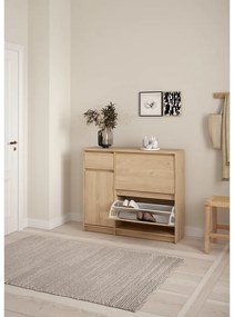 Pantofar în culoare naturală cu deschidere înclinată cu aspect de lemn de stejar 109x93x32 cm Naia – Tvilum