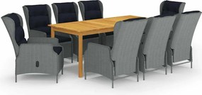 vidaXL Set mobilier de grădină, 9 piese, gri deschis