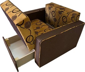 Fotoliu SAMY NEXT extensibil, cu lada de depozitare, stofa maro, cadru metalic, 103x100x92 Stofa, Maro + Bej