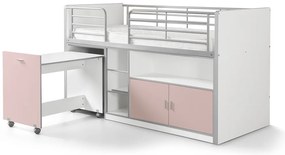 Pat Supraetajat cu Birou Extensibil și Spații de Depozitare, Roz Deschis (Metal și PAL) – Bonny – Vipack