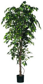 Planta artificiala Ficus Copac decorativ, Azay Design, cu frunze in nuante de verde din poliester, calitate premium, in ghiveci negru, inaltime 200cm