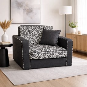 Fotoliu SAMY NEXT extensibil, cu lada de depozitare, stofa gri inchis cu gri deschis , cadru metalic, 103x100x92 Stofa, Gri Inchis + Gri Deschis