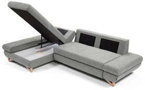 Colțar tapițat extensibil AVESTA, L stânga, gri, cu spațiu de depozitare