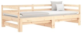 Pat de zi extensibil, 2x(80x200) cm, lemn masiv de pin Maro