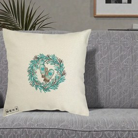 Perna Decorativa Coroana Turcoaz cu Manusi, 40x40 cm, Ecru, Husa Detasabila, Perna Inclusa, BEKZ®