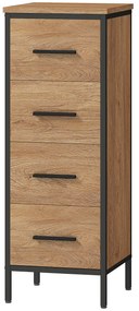 HOMCOM Mobilier de baie îngust cu 4 sertare și structură din oțel, 30 x 30 x 82 cm, stejar | Aosom Romania