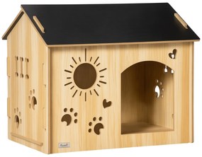 PawHut Hundehütte, cu deschideri pentru ventilare, rezistent la intemperii, din material lemnos, Negru+Culoare lemn, 69 x 50 x 58,5 cm | Aosom Romania