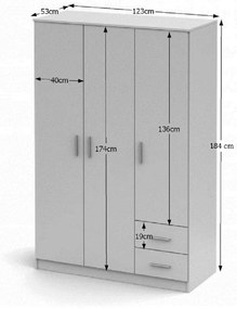 Dulap cu 3 usi, alb, NOKO-SINGA 84