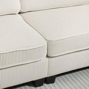 HOMCOM Canapea cu 3 Locuri cu Husă de Cord, Canapea de Sufragerie cu Arc de Înaltă Calitate, până la 400 kg, 227 x 84 x 87 cm, Crem | Aosom Romania