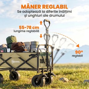 Outsunny Cărucior de Exterior Pliabil, Rezistent pentru Camping, cu Ușă în Spate Deschidere și Maner Telescopic | Aosom Romania