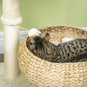 PawHut Arbre à chat griffoir 2 nivele înălțime 72 cm stâlp sisal cu cuib și platformă 1 minge agățată | Aosom Romania