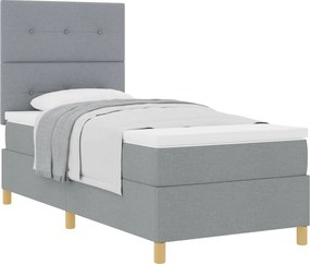 vidaXL Pat cu arcuri cu saltea Gri deschis 90 x 190 cm țesătură