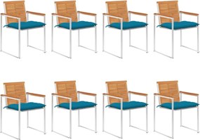 vidaXL Scaune de grădină cu perne, 8 buc., lemn masiv de acacia