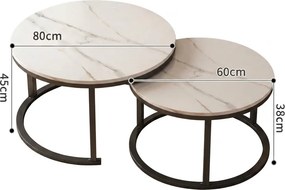 Set 2 mese de cafea rotunde MARBLEX, negru/marmura alba
