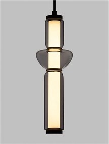 Pendul LED modern, Metal, Negru, Sticla, Fumurie, Ulon