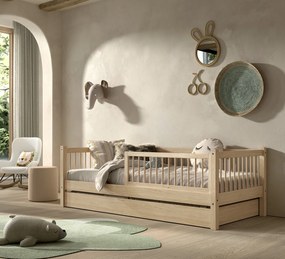 Pat Cabină Forrest Beech 90x200 cm, pentru Camera Copii, din Lemn de Fag, cu Sertar și Bară de Siguranță – Vipack