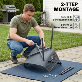 Outsunny Set 4 scaune de grădină, scaune din plastic rezistente la UV cu braț și spătar 56 x 51 x 84 cm gri închis | Aosom Romania