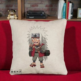 Perna Personalizata Naruto Jiraiya Sensei Chibi, 40x40 cm, Bej Canapea, Husa Detasabila, Perna Inclusa, BEKZ®