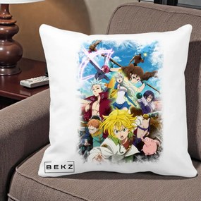 Perna Personalizata Nanatsu no Taizai Cele Sapte Pacate Mortale Anime, 40x40 cm, Alba Mata, Husa Detasabila, Perna Inclusa, BEKZ®