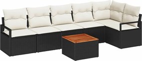 vidaXL Set de canapele pentru grădină 7 pcs Negru și Crem poliratan