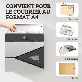 HOMCOM Căsuță poștală de perete din oțel galvanizat, blocabilă cu fereastră, material de montaj, 37 x 11 x 37 cm, argintiu | Aosom Romania