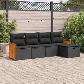 3326010 vidaXL Set mobilier de grădină cu perne, 5 piese, negru, poliratan