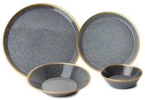 Set de masă 16 piese antracit/auriu/porțelan