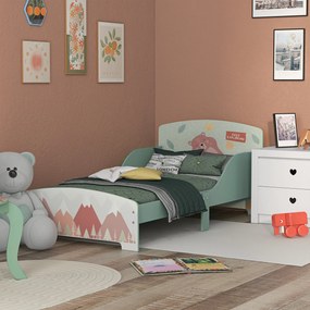 ZONEKIZ Pat pentru Copii 3-6 Ani cu Margini Înălțate și Design cu Animale, 77x143x60 cm, Verde | Aosom Romania