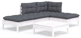 3096293 vidaXL Set mobilier grădină cu perne, 5 piese, alb, lemn de pin