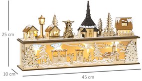 HOMCOM Decorațiune de Crăciun, sat de Crăciun, 10 LED-uri, lumină alb-cald, 45 x 10 x 25 cm, decor din lemn | Aosom Romania