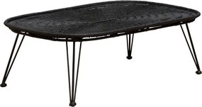 Măsuță de cafea dreptunghiulară din ratan, negru, cu blat tip tavă și picioare din metal, 30,5 x 92 x 56,5 cm, „Senzu”
