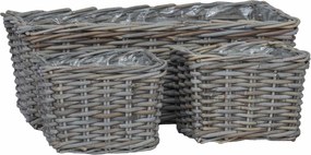 vidaXL Coș pentru plante cu depozitare 3 pcs Gri Ratan Kubu