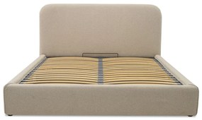 Pat matrimonial bej tapițat cu spațiu de depozitare cu somieră 140x190 cm Sea – Scandic