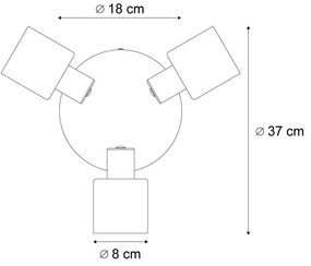 Plafonieră modernă neagră cu 3 lumini și sticlă fumuriu rotundă - Cilin