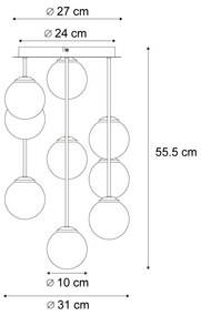 Plafonieră modernă neagră cu sticlă chihlimbar și fum, 9 lumini - Atena