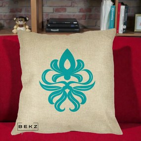Perna Decorativa Ornament Turcoaz Fleur de Lis, 40x40 cm, Crem, Husa Detasabila, Perna Inclusa, BEKZ®