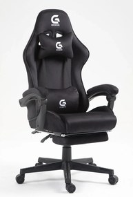 Scaun gaming, ergonomic, suport lombar cu masaj, sezut cu arcuri și spumă, spătar reglabil, tetieră, suport pentru picioare, rezistent 150 kg, material textil, Negru