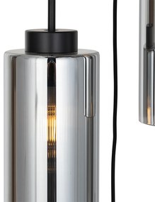 Lampă suspendată Art Deco neagră cu sticlă fumurie cu 7 lumini - Laura