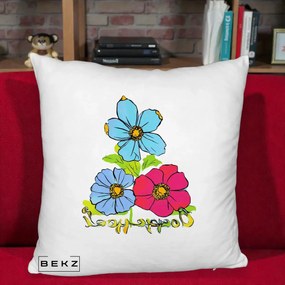 Perna Decorativa Trei Flori Grafice Pop Art, 40x40 cm, Alb Pufos, Husa Detasabila, Perna Inclusa, BEKZ®