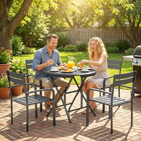 Outsunny Masă de Grădină, rotundă, pliabilă, pentru 4 persoane, efect lemn, oțel+plastic, gri închis, 80 x 80 x 73 cm | Aosom Romania