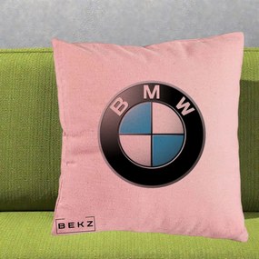Perna Personalizata cu emblema BMW, 40x40 cm, Roz, Husa Detasabila, Perna Inclusa, BEKZ®