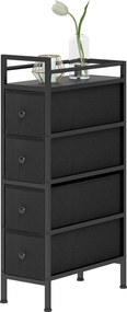HOMCOM Comodă dulap cu 4 sertare din material textil, dulap de depozitare cu cadru din oțel, 20cm x 43cm x 81,5cm, Negru | Aosom Romania