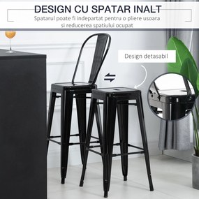 HOMCOM Set 4 Scaune Metalice Rezistente pentru Dining și Bucătărie Design Modern 44x53x116 cm Negru | Aosom Romania